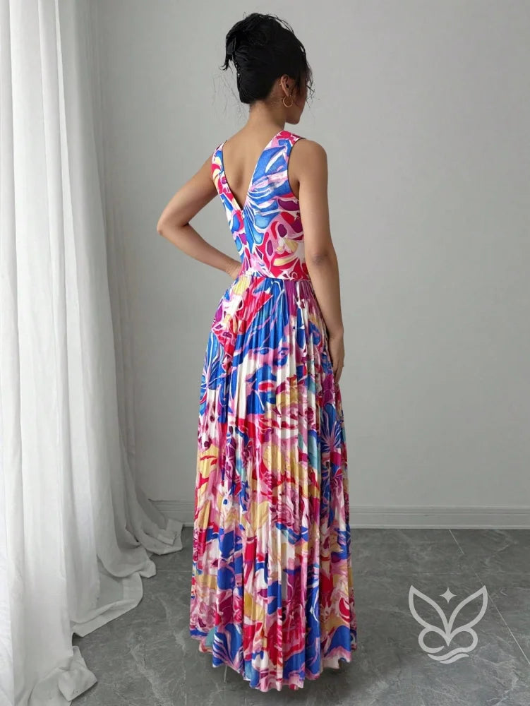 Vestido Curto Sem Manga Com Decote Profundo E Fenda Aberta Vestido Curto Sem Manga Com Decote Profundo E Fenda Aberta