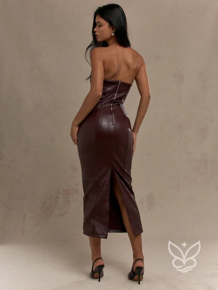 Vestido Longo Bandeau Com Textura E Bolsos Falsos Vestido Longo Bandeau Com Textura E Bolsos Falsos