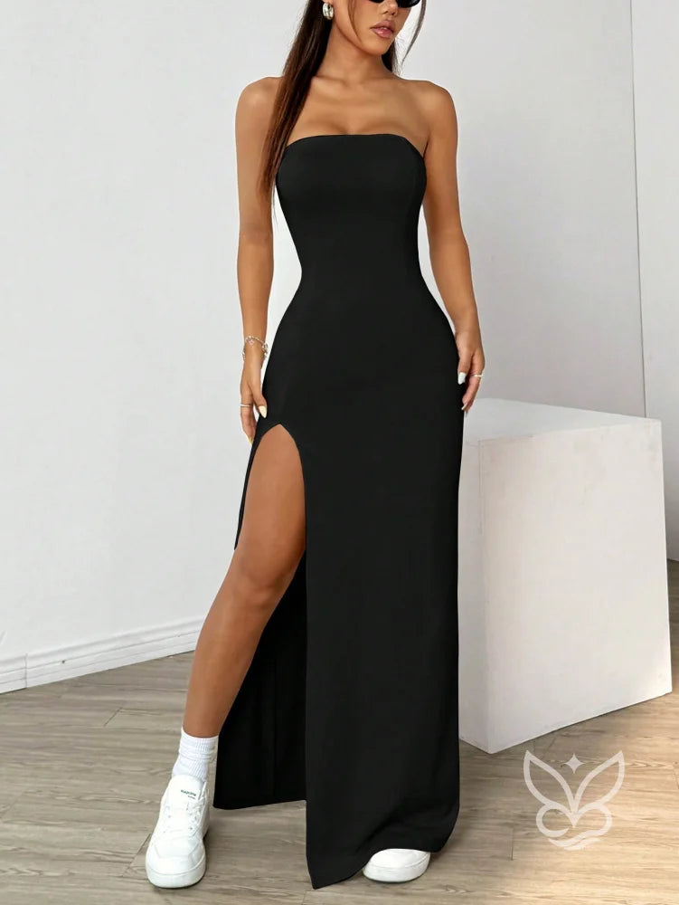 Vestido Longo Tomara Que Caia Com Fenda Profunda Vestido Longo Tomara Que Caia Com Fenda Profunda