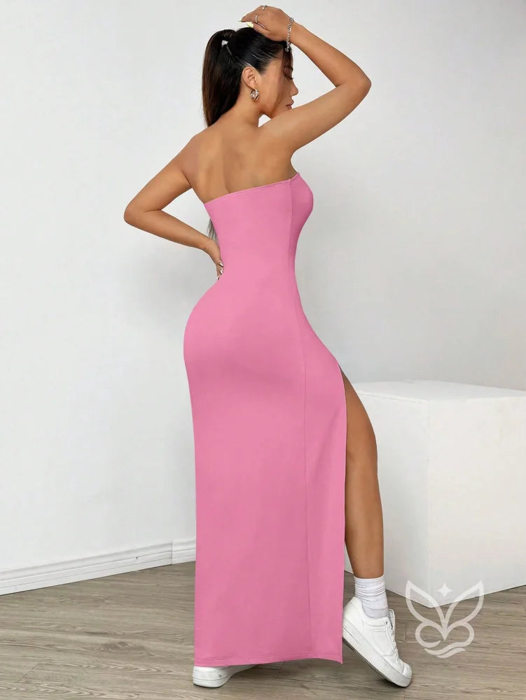 Vestido Longo Tomara Que Caia Com Fenda Profunda Vestido Longo Tomara Que Caia Com Fenda Profunda