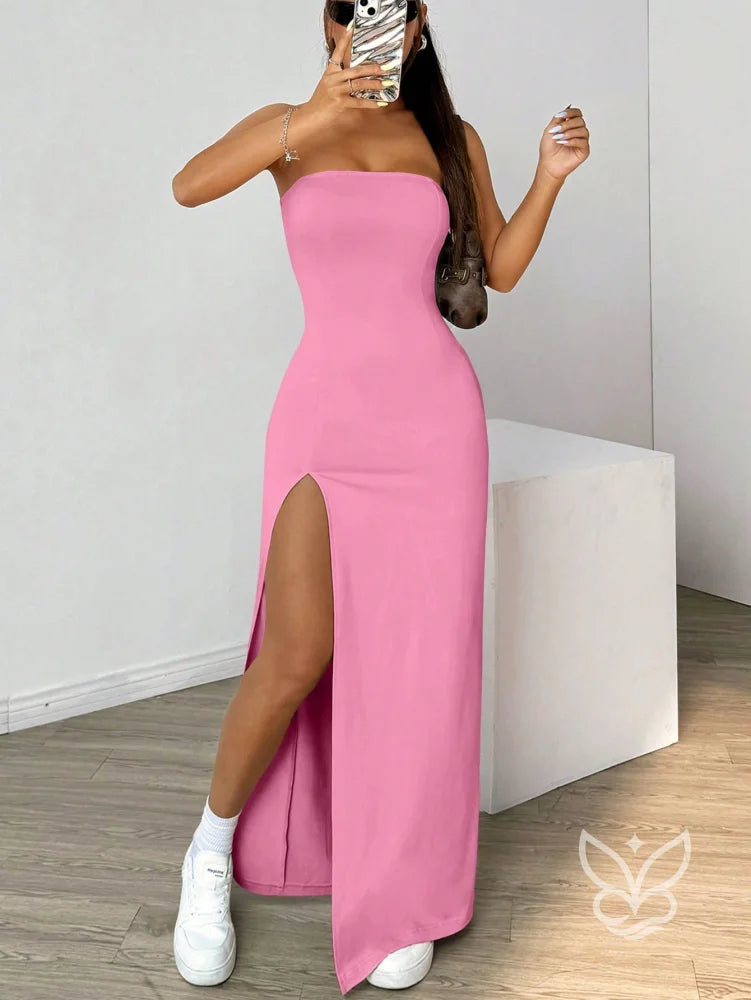 Vestido Longo Tomara Que Caia Com Fenda Profunda Vestido Longo Tomara Que Caia Com Fenda Profunda