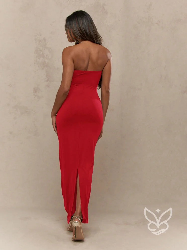 Vestido Longo Tubinho Com Fenda Nas Costas E Caimento Ajustado Vestido Longo Tubinho Com Fenda Nas Costas E Caimento