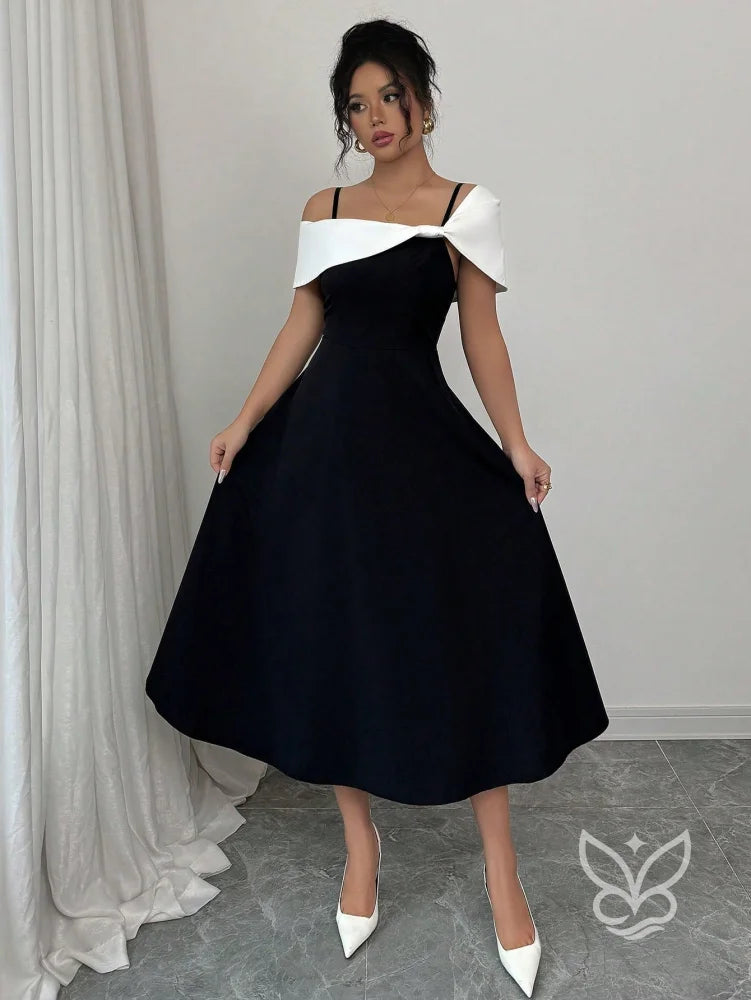 Vestido Midi Com Alças Finas E Ombro Assimétrico Elegante Vestido Midi Com Alças Finas E Ombro Assimétrico Elegante