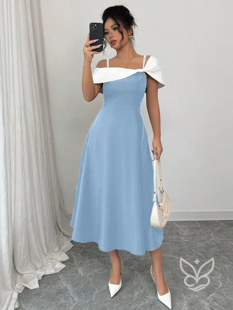 Vestido Midi Com Alças Finas E Ombro Assimétrico Elegante Vestido Midi Com Alças Finas E Ombro Assimétrico Elegante