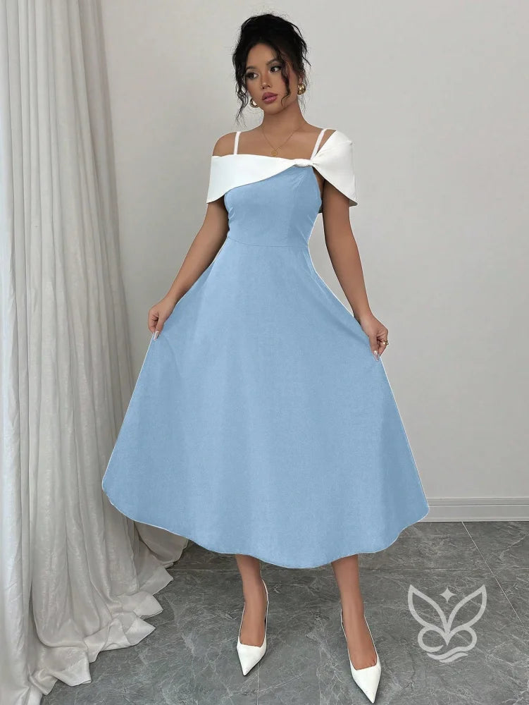 Vestido Midi Com Alças Finas E Ombro Assimétrico Elegante Vestido Midi Com Alças Finas E Ombro Assimétrico Elegante