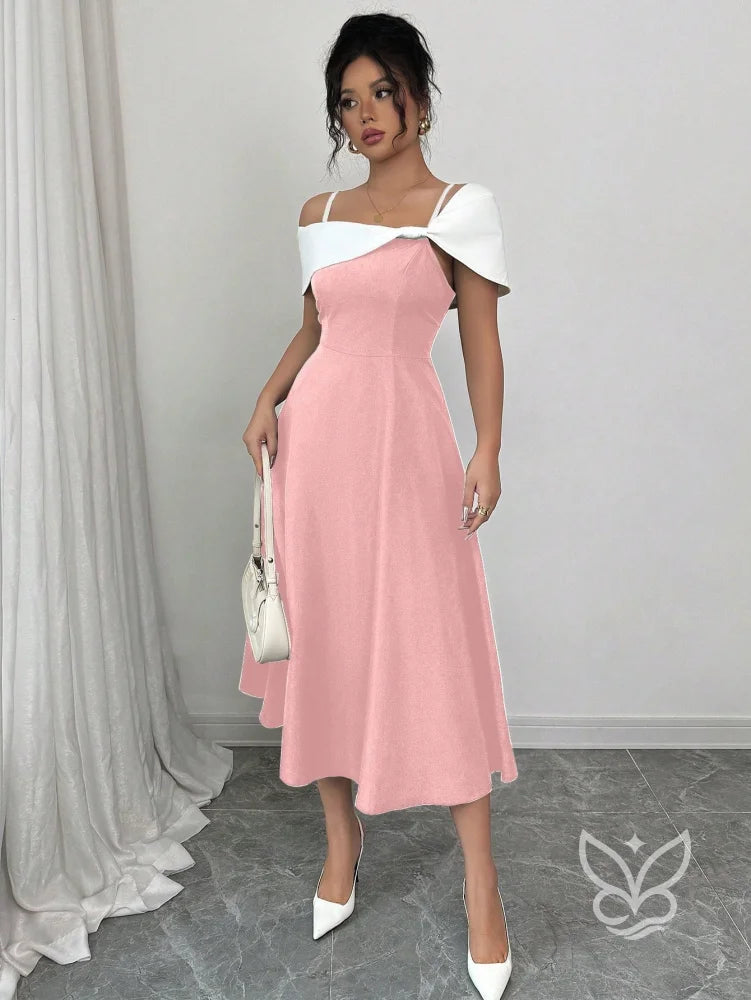 Vestido Midi Com Alças Finas E Ombro Assimétrico Elegante Vestido Midi Com Alças Finas E Ombro Assimétrico Elegante