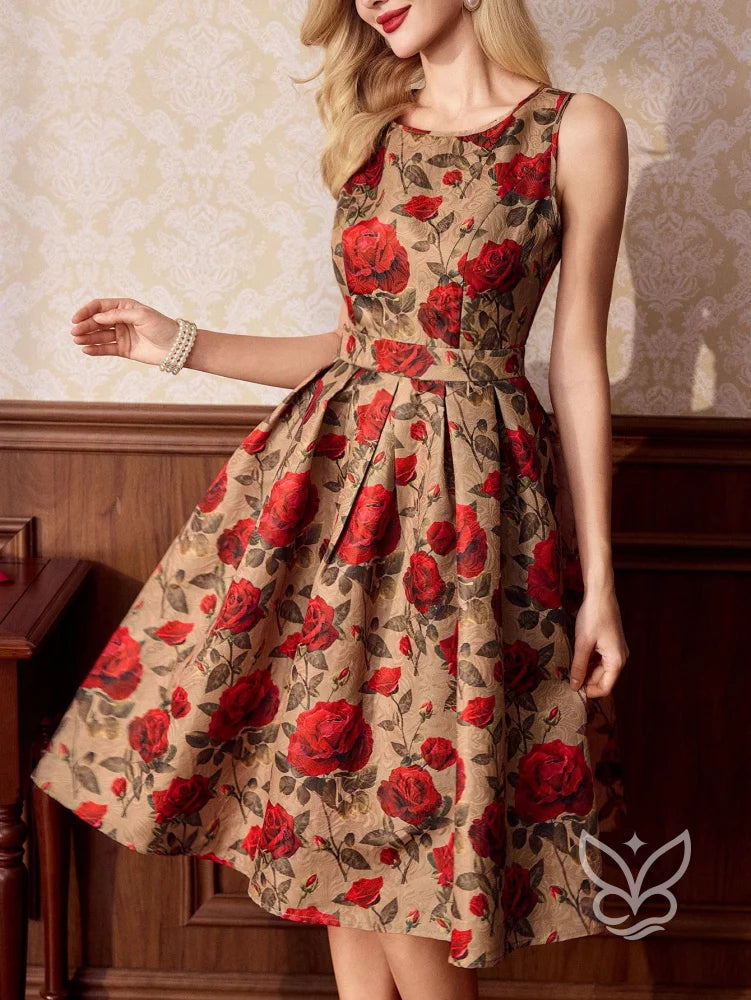 Vestido Midi Floral com Modelagem Godê Sofisticada Vestido Midi Floral com Modelagem Godê Sofisticada