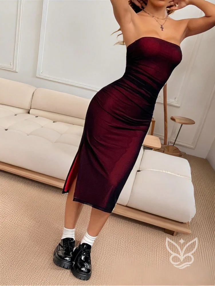 Vestido Midi Tomara Que Caia Justo Com Fenda Lateral Vermelho / PP Vestido Midi Tomara Que Caia Justo Com Fenda Lateral