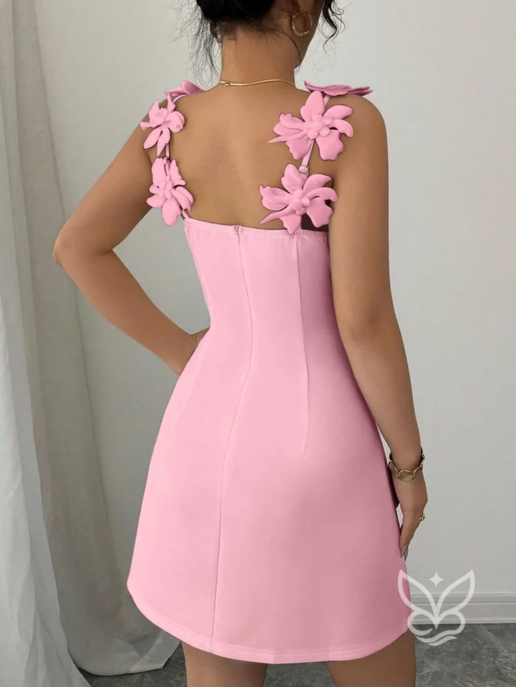 Vestido Tubinho Com Alças De Flores Em Efeito 3D Romântico Vestido Tubinho Com Alças De Flores Em Efeito 3D Romântico