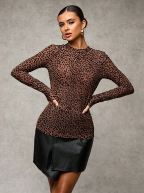 Blusa Tule Com Estampa Animal E Transparência Sem Bojo