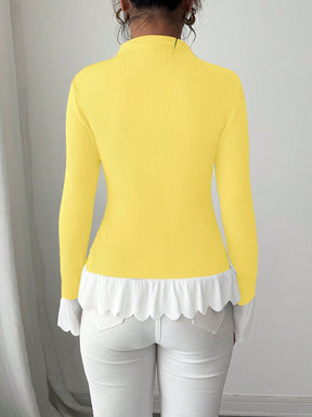 Blusa Manga Longa Com Gola Alta E Barra Assimétrica