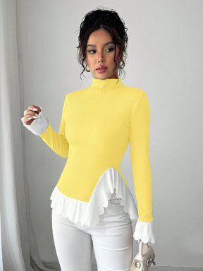 Blusa Manga Longa Com Gola Alta E Barra Assimétrica