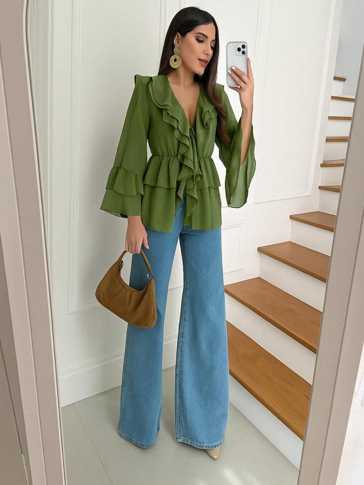Blusa Peplum De Tule Com Manga Flare E Estilo Boho