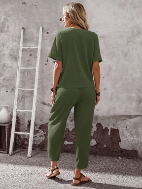 Conjunto Loungewear De Viscose Com Botões Laterais E Calça Jogger