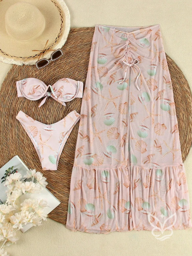 Biquíni Bandeau Com Saída Saia Praia Biquíni Bandeau Com Saída Saia Praia