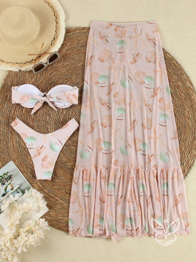 Biquíni Bandeau Com Saída Saia Praia Biquíni Bandeau Com Saída Saia Praia