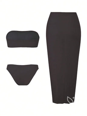 Biquíni Bandeau Triângulo Com Saída Saia Longa Biquíni Bandeau Triângulo Com Saída Saia Longa