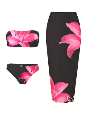 Biquíni Bandeau Triângulo Com Saída Saia Longa Biquíni Bandeau Triângulo Com Saída Saia Longa