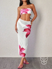 Biquíni Bandeau Triângulo Com Saída Saia Longa Branco / PP Biquíni Bandeau Triângulo Com Saída Saia Longa