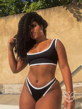 Biquíni Bicolor Com Top Reto E Calcinha Cavada Preto / PP Biquíni Bicolor Com Top Reto E Calcinha Cavada