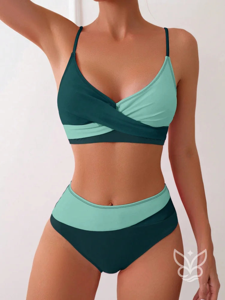 Biquíni Color Block Com Transpasse E Cintura Alta Verde Menta / PP Biquíni Color Block Com Transpasse E Cintura Alta