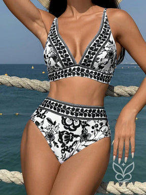 Biquíni Estampado Com Cintura Alta E Top Alongado Biquíni Estampado Com Cintura Alta E Top Alongado