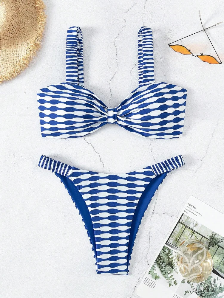 Biquíni Estampado Com Top Estruturado E Franzido Azul / PP Biquíni Estampado Com Top Estruturado E Franzido