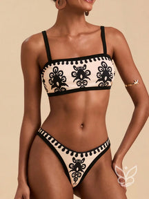 Biquíni Estampado Com Top Reto E Calcinha Cavada Bege / PP Biquíni Estampado Com Top Reto E Calcinha Cavada