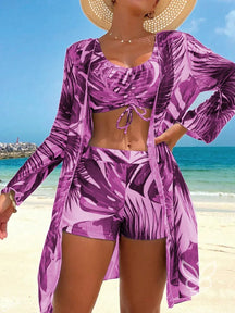 Biquíni Halter Com Amarração Frontal Cheeky E Kimono Vinho / PP Biquíni Halter Com Amarração Frontal Cheeky E Kimono