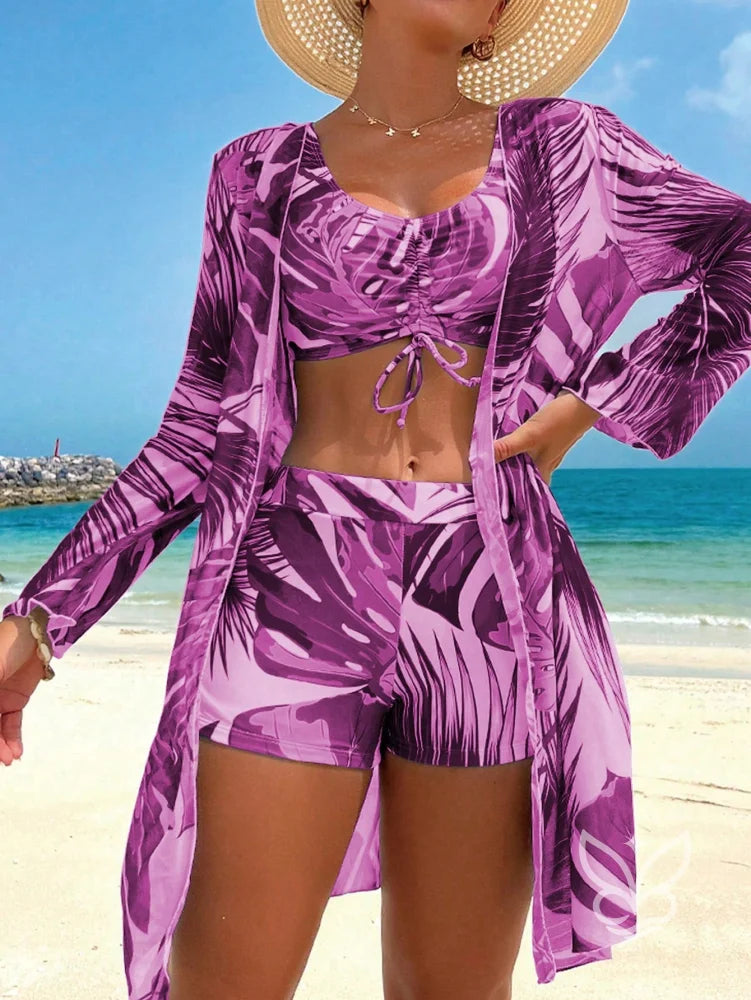 Biquíni Halter Com Amarração Frontal Cheeky E Kimono Vinho / PP Biquíni Halter Com Amarração Frontal Cheeky E Kimono
