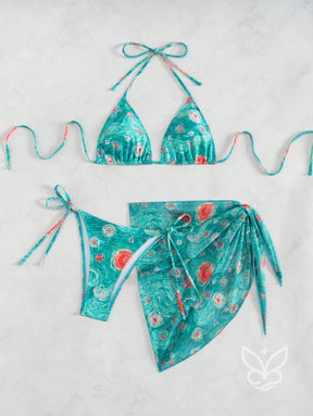 Biquíni Halter Com Amarração Lateral E Saída Sarong Biquíni Halter Com Amarração Lateral E Saída Sarong