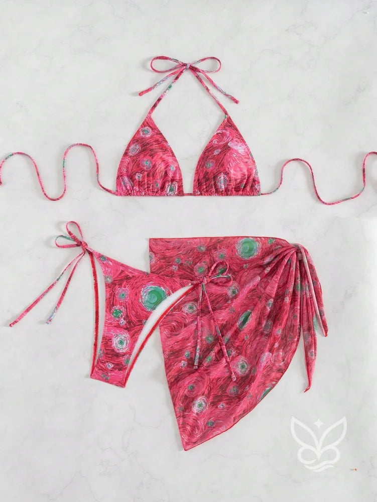 Biquíni Halter Com Amarração Lateral E Saída Sarong Biquíni Halter Com Amarração Lateral E Saída Sarong