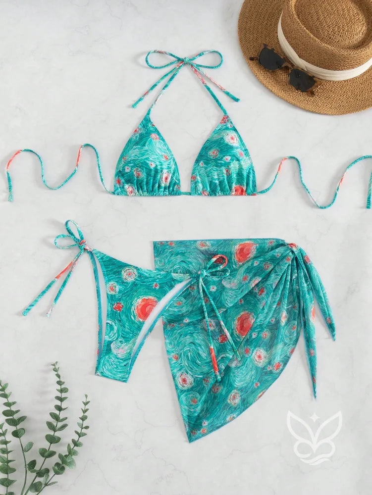 Biquíni Halter Com Amarração Lateral E Saída Sarong Biquíni Halter Com Amarração Lateral E Saída Sarong