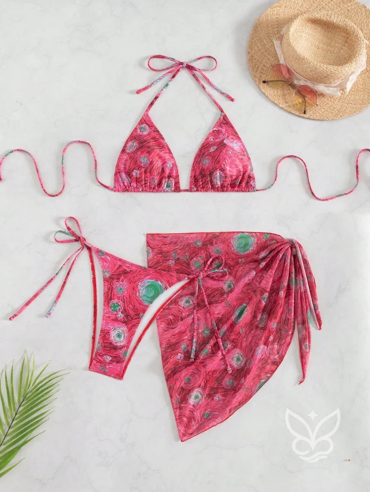 Biquíni Halter Com Amarração Lateral E Saída Sarong Biquíni Halter Com Amarração Lateral E Saída Sarong