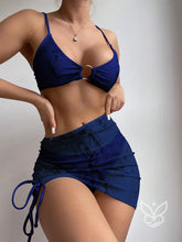 Biquíni Halter Com Estampa Aleatória E Saída Saia Praia Azul Royal / PP Biquíni Halter Com Estampa Aleatória E Saída