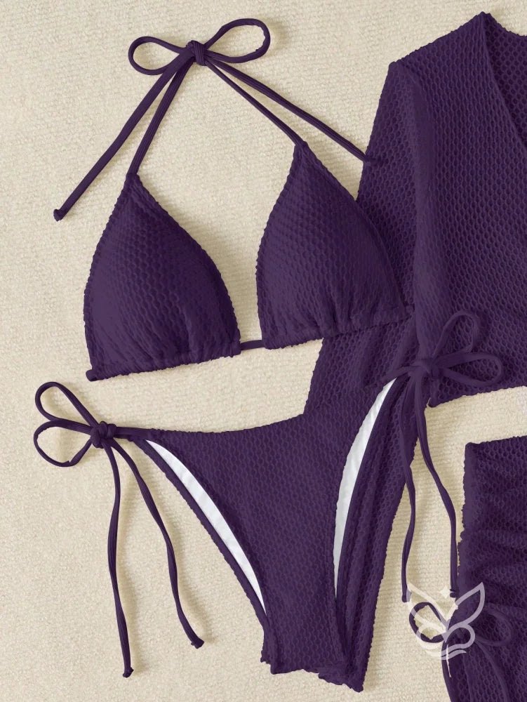 Biquíni Halter Com Saída Manga Longa E Saia Midi Biquíni Halter Com Saída Manga Longa E Saia Midi