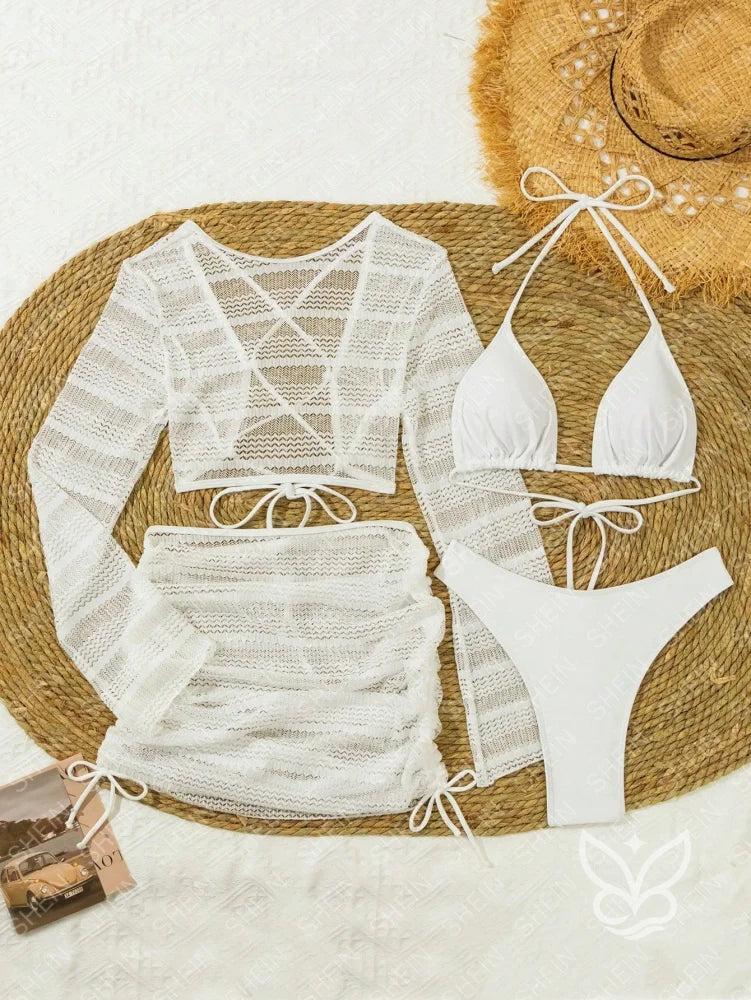Biquíni Halter Com Saída Saia E Kimono Biquíni Halter Com Saída Saia E Kimono