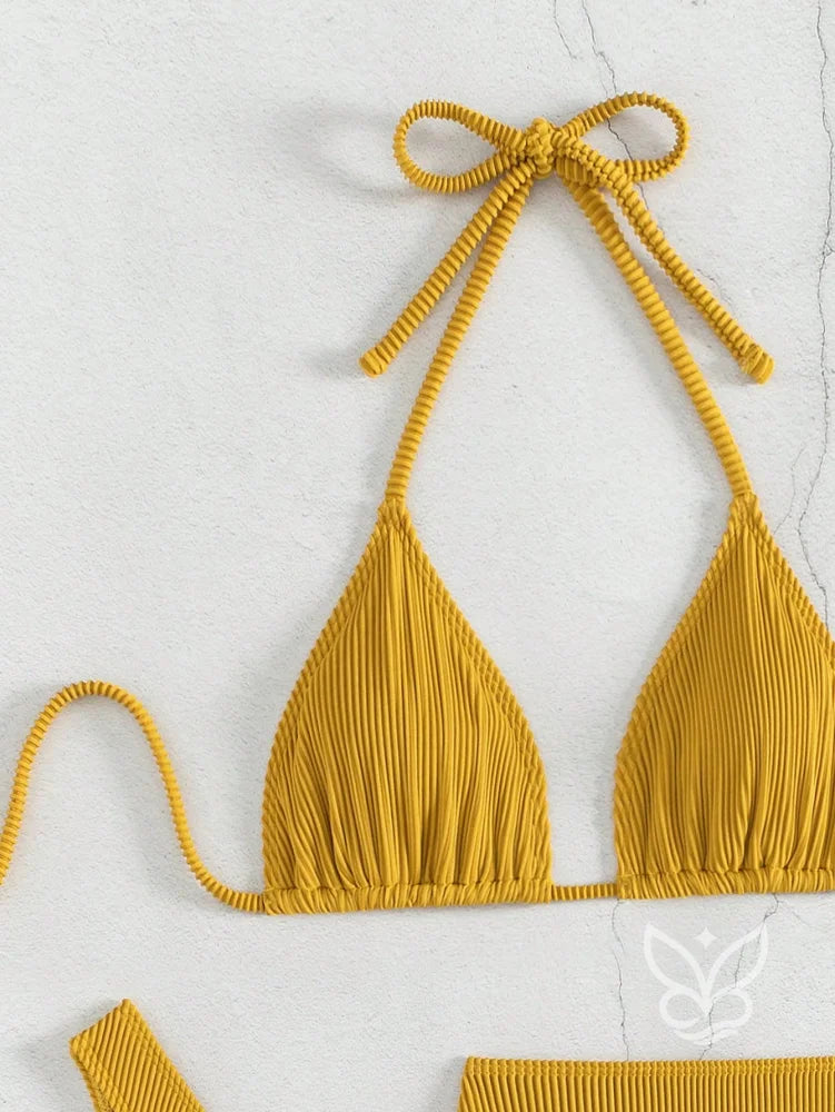 Biquíni Halter Triângulo Com Cintura Alta E Saída Saia Curta Biquíni Halter Triângulo Com Cintura Alta E Saída Saia
