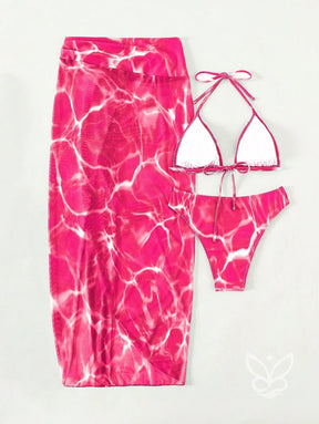 Biquíni Halter Triângulo Com Saída Saia Tie Dye Biquíni Halter Triângulo Com Saída Saia Tie Dye