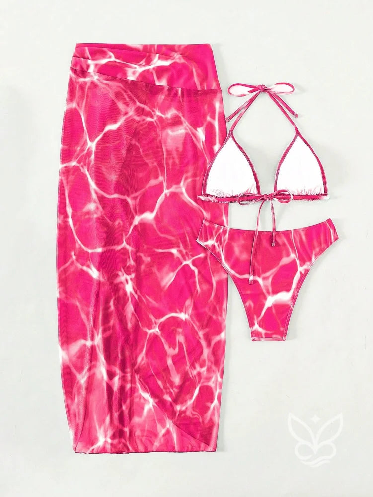 Biquíni Halter Triângulo Com Saída Saia Tie Dye Biquíni Halter Triângulo Com Saída Saia Tie Dye