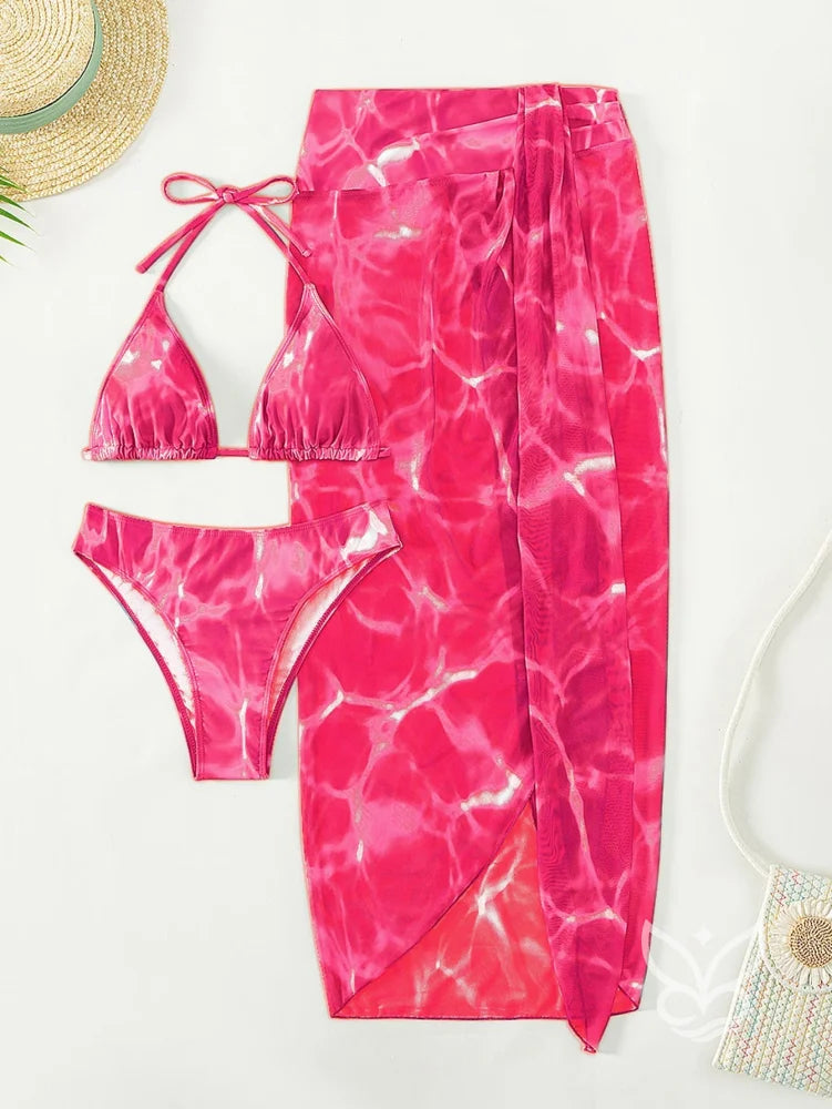 Biquíni Halter Triângulo Com Saída Saia Tie Dye Biquíni Halter Triângulo Com Saída Saia Tie Dye