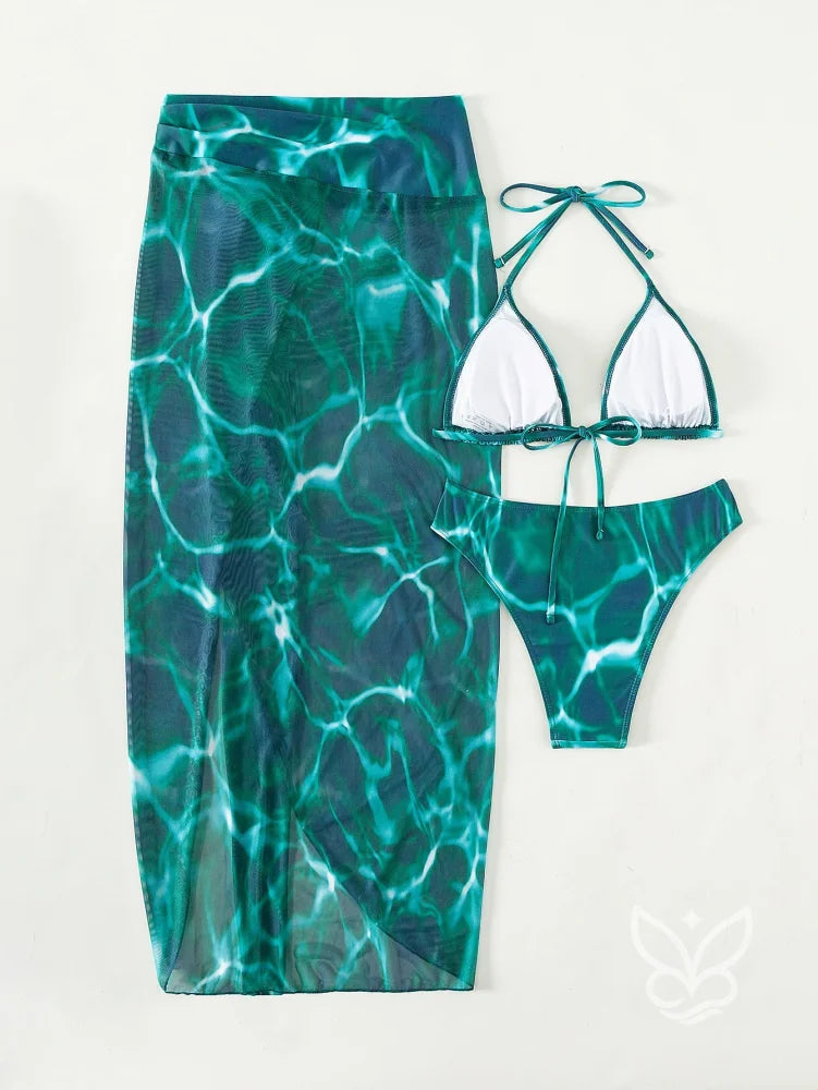 Biquíni Halter Triângulo Com Saída Saia Tie Dye Biquíni Halter Triângulo Com Saída Saia Tie Dye