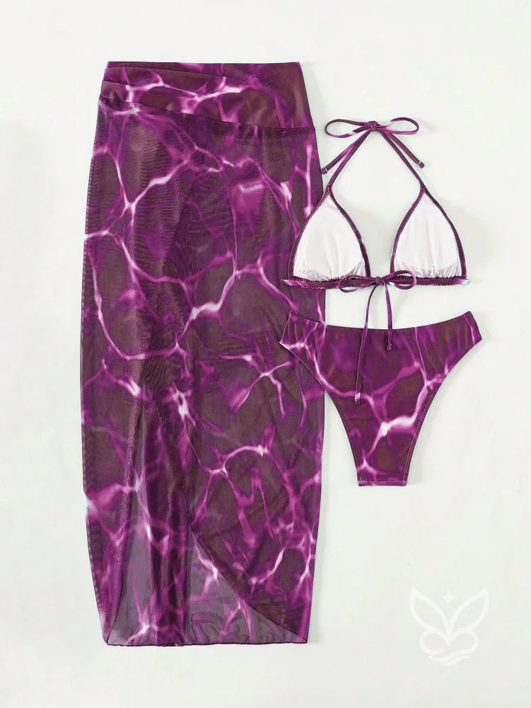 Biquíni Halter Triângulo Com Saída Saia Tie Dye Biquíni Halter Triângulo Com Saída Saia Tie Dye