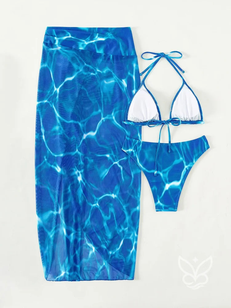 Biquíni Halter Triângulo Com Saída Saia Tie Dye Biquíni Halter Triângulo Com Saída Saia Tie Dye