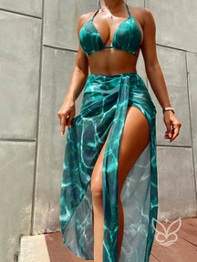 Biquíni Halter Triângulo Com Saída Saia Tie Dye Verde / PP Biquíni Halter Triângulo Com Saída Saia Tie Dye