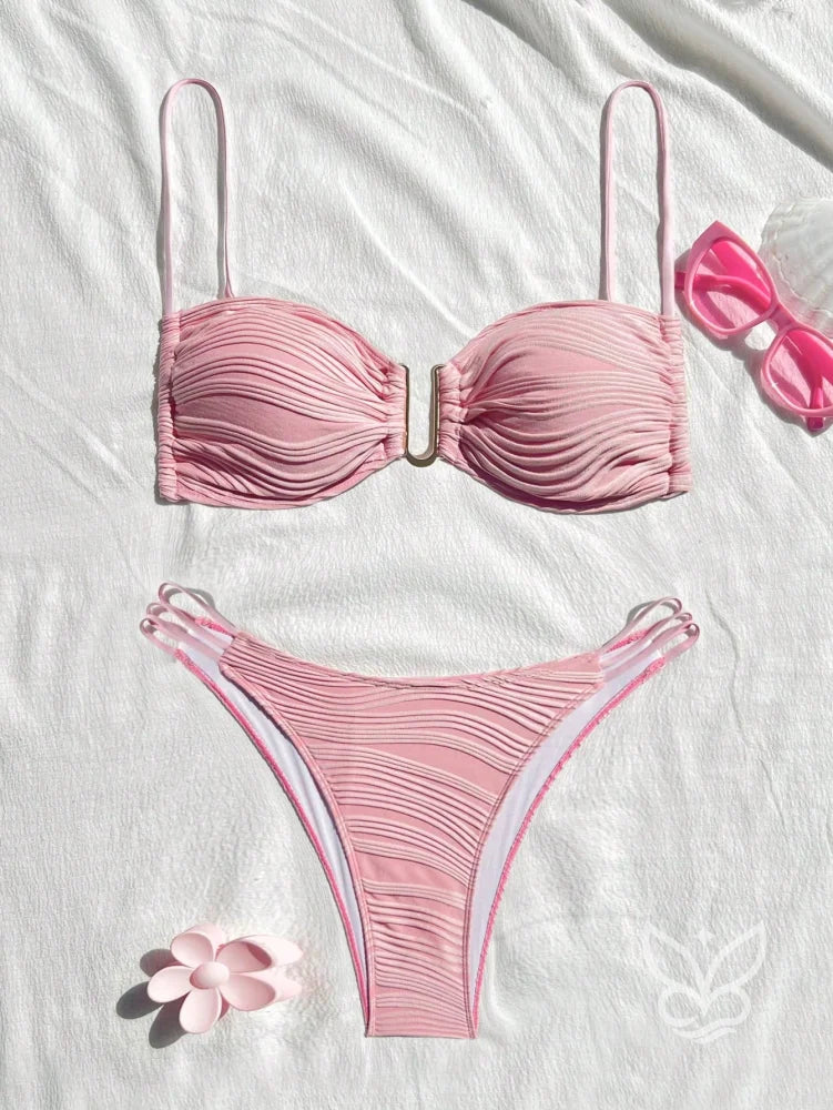 Biquíni Meia Taça Franzido Com Alças Múltiplas Rosa Chiclete / PP Biquíni Meia Taça Franzido Com Alças Múltiplas