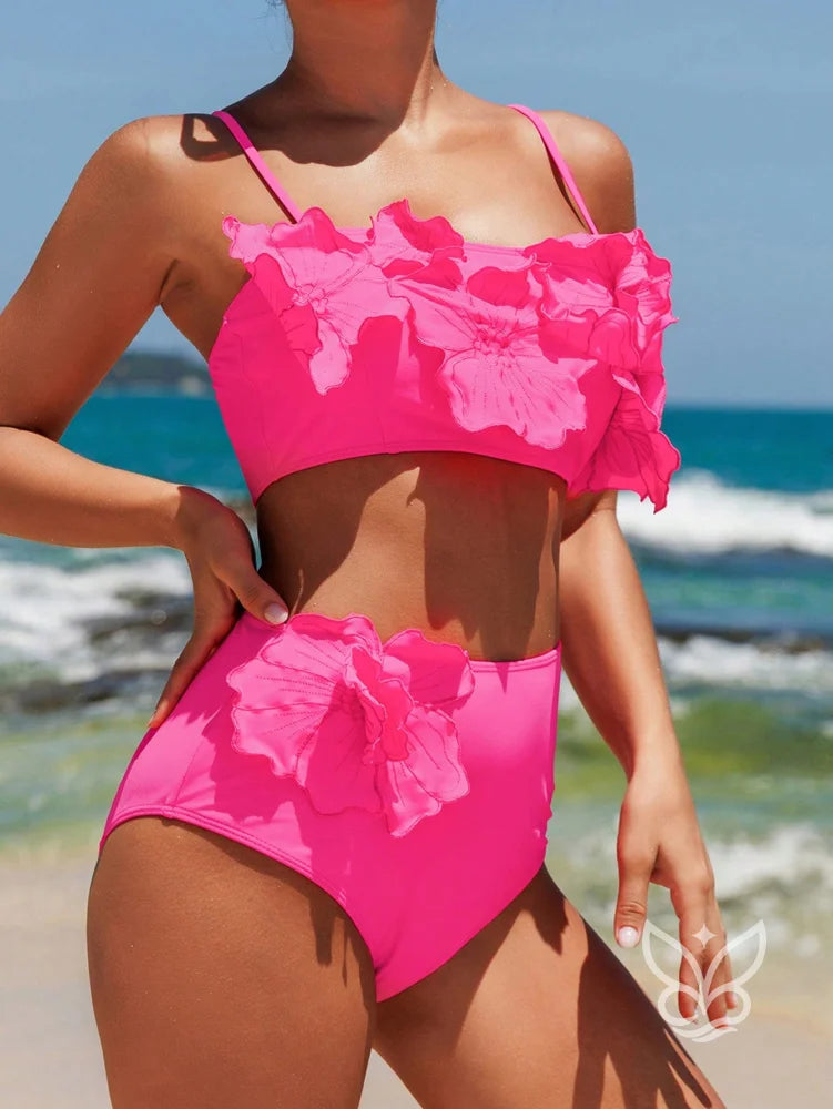 Biquíni Top Floral Com Calcinha Cintura Alta Rosa Pink / PP Biquíni Top Floral Com Calcinha Cintura Alta