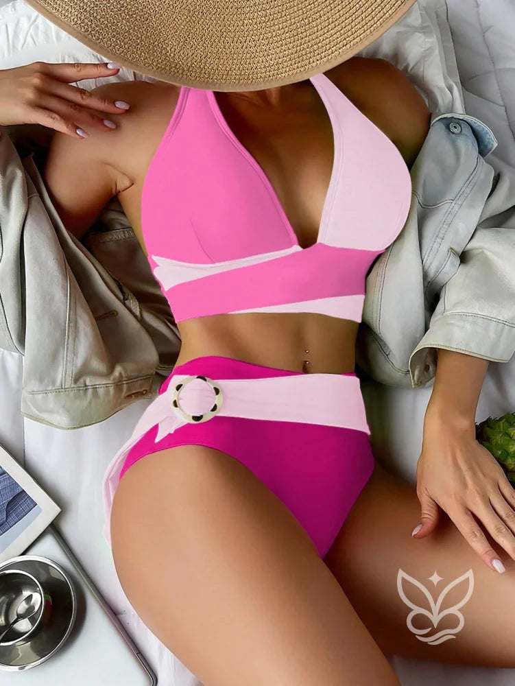 Biquini Top Transpassado com Cintura Alta e Fivela Rosa Chiclete / PP Biquini Top Transpassado com Cintura Alta e Fivela