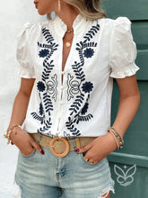 Blusa Bordada Em Algodão Com Mangas Bufantes Curtas Branco / PP Blusa Bordada Em Algodão Com Mangas Bufantes Curtas