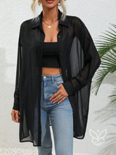Blusa Botões Frontais Com Manga Drop Shoulder e Manga Longa Preto / PP Blusa Botões Frontais Com Manga Drop Shoulder e